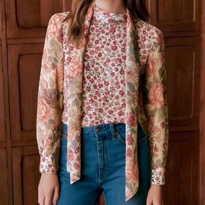 See By Chloe Floral Print Mixed Media Silk Chiffon Georgette Blouse Size 44 / L